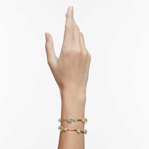 Constella 双圈手镯, 圆形切割, 白色, 镀金色调 - Swarovski, 5620395