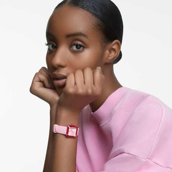 Watch, Silicone strap, Pink - Swarovski, 5624373