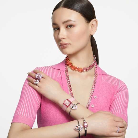 Horloge, Siliconen bandje, Roze - Swarovski, 5624373