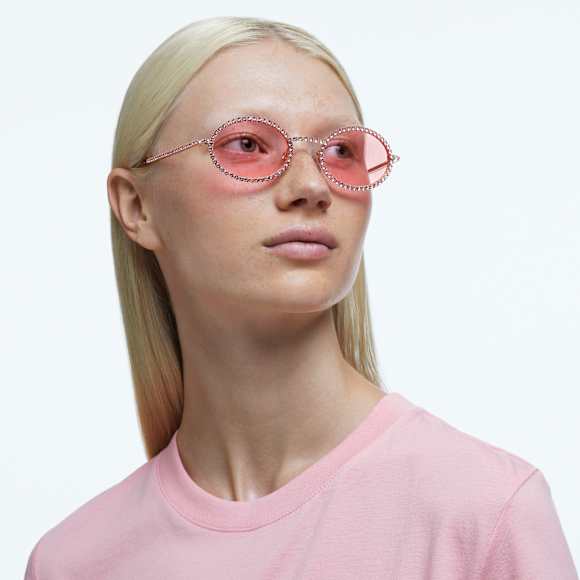 Sunglasses, Oval shape, Pavé, SK0340 33Y, Pink - Swarovski, 5625297