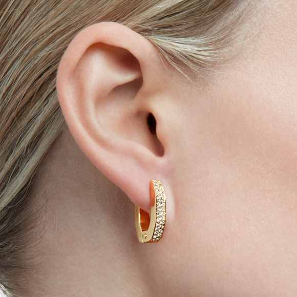 Kruhové náušnice Dextera, Osmihranný tvar, Malé, Bílá, Pokoveno ve zlatém odstínu - Swarovski, 5626084