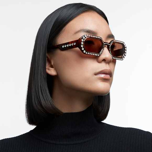 Sunglasses, Octagon shape, Pavé, SK0345 52E, Brown - Swarovski, 5627866