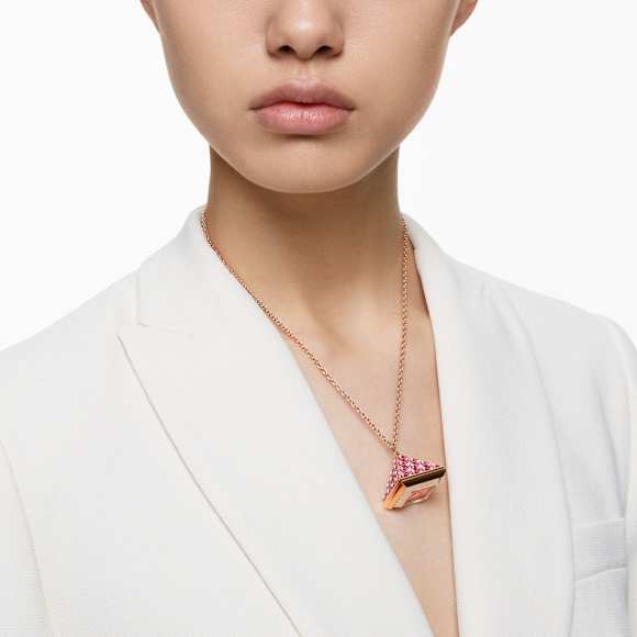 Pendant watch, Triangle cut, Pink, Rose gold-tone finish - Swarovski, 5628296