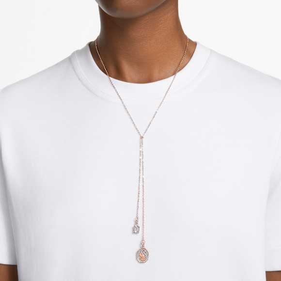 Collar en Y Signum, Cisne, Blanco, Baño tono oro rosa - Swarovski, 5628565