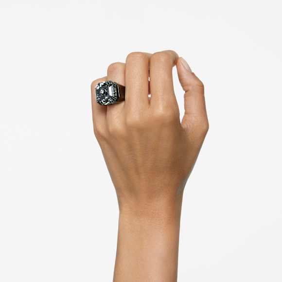 Numina cocktail ring, Octagon cut, Black, Ruthenium plated - Swarovski, 5628578