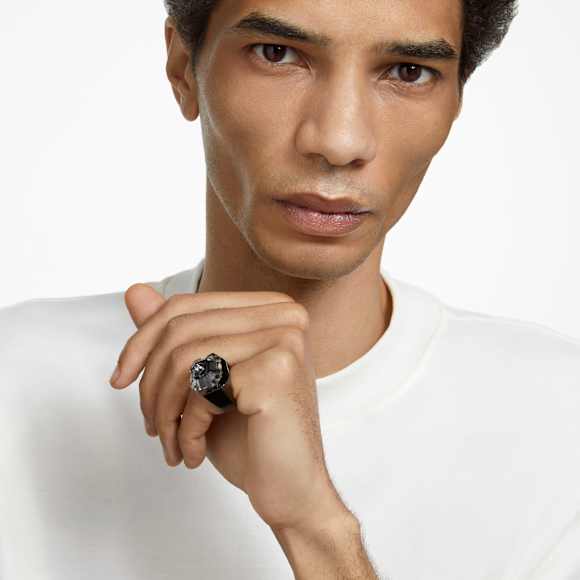 Numina cocktail ring, Octagon cut, Black, Ruthenium plated - Swarovski, 5628578