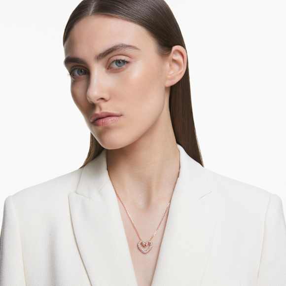 Una pendant, Heart, Medium, White, Rose gold-tone plated - Swarovski, 5628657