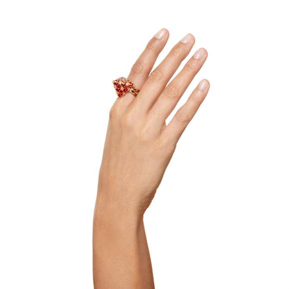Curiosa cocktail ring, Triangle cut, Red, Gold-tone plated - Swarovski, 5630292