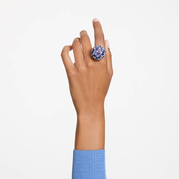 Curiosa cocktail ring, Triangle cut, Blue, Gold-tone plated - Swarovski, 5630306