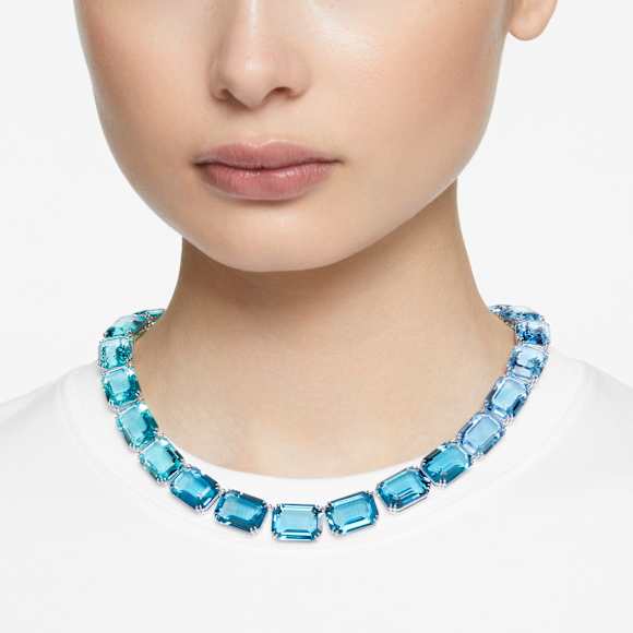Millenia Halskette, Oktagon-Schliff, Blau, Rhodiniert - Swarovski, 5630369