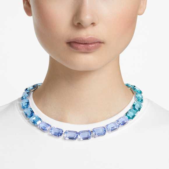 Millenia Halskette, Oktagon-Schliff, Blau, Rhodiniert - Swarovski, 5630369