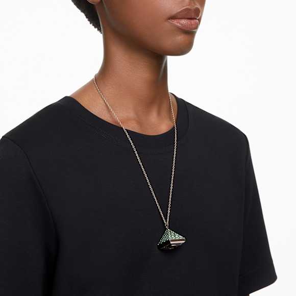 Reloj colgante, Talla triangular, Verde, Acabado tono oro champán - Swarovski, 5631146