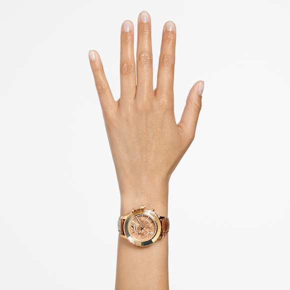 Relógio Octea Lux Chrono, Fabrico suíço, Pulseira de couro, Castanho, Acabamento em dourado - Swarovski, 5632260