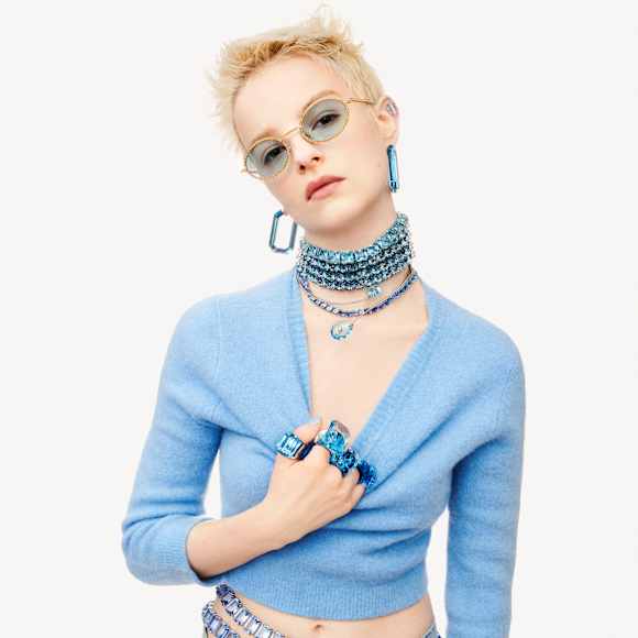 Cercei rotunzi Lucent, Statement, Formă octogonală, Albaștri - Swarovski, 5633950