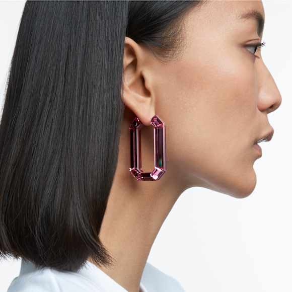 Lucent hoop earrings, Statement, Octagon shape, Pink - Swarovski, 5633955