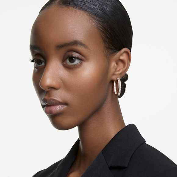 Dextera hoop earrings, Octagon shape, Medium, White, Rose gold-tone plated - Swarovski, 5634991