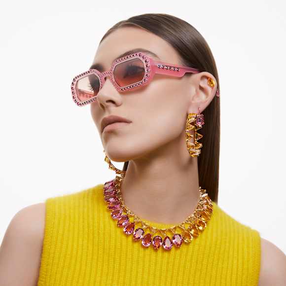 Sunglasses, Octagon shape, Pavé, SK0345 72U, Pink - Swarovski, 5636336