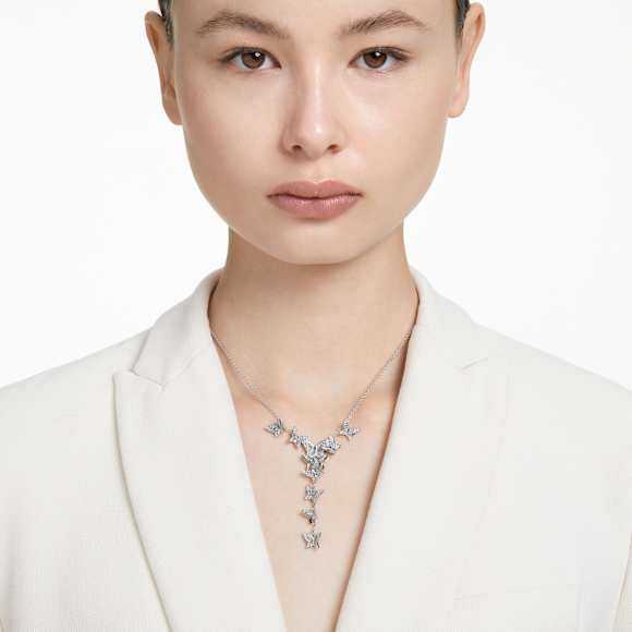 Náhrdelník Y Idyllia Lilia, Motýl, Bílá, Pokoveno rhodiem - Swarovski, 5636415