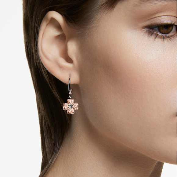 Latisha 水滴形耳環, 花朵, 粉紅色, 鍍白金色 - Swarovski, 5636485
