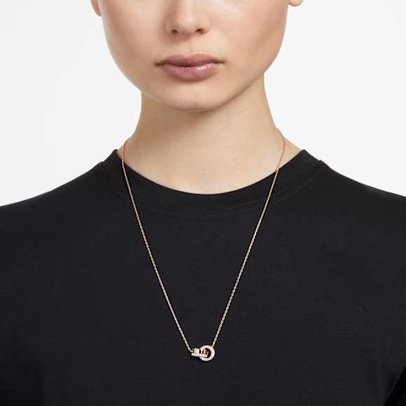 Hollow pendant, Interlocking loop, White, Rose gold-tone plated - Swarovski, 5636496