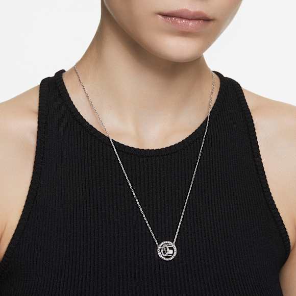 Dextera pendant, pavé, White, Rhodium plated | Swarovski