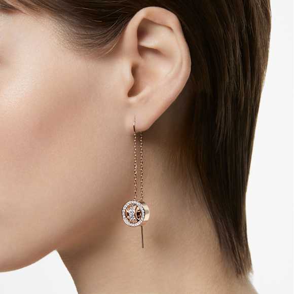 Hollow drop earrings, Long, White, Rose gold-tone plated - Swarovski, 5636504