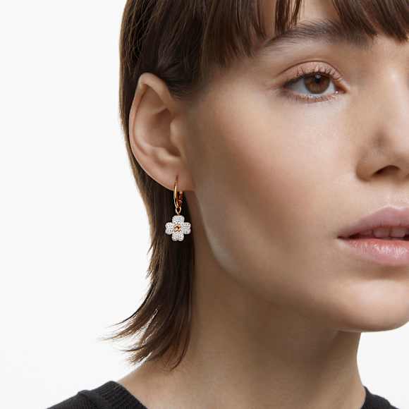 Viseči uhani Latisha, Roža, Beli, V videzu rožnatega zlata 18K - Swarovski, 5636517