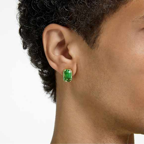 Cercei stud Millenia, Tăietură octogonală, Verde, Placat cu auriu - Swarovski, 5638489