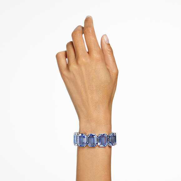 Millenia 手鏈, 超大Swarovski水晶, 八角形切割, 藍色, 鍍白金色 - Swarovski, 5638491