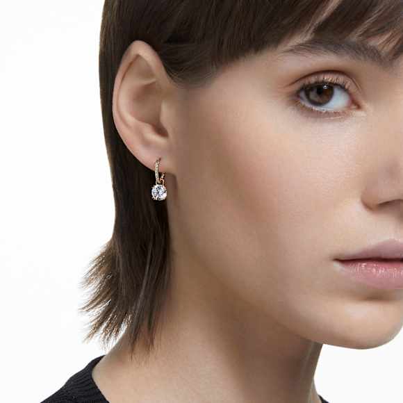 Visací náušnice Stilla, Kulatý výbrus, Bílá, Povrchová úprava z 18k zlata - Swarovski, 5638802
