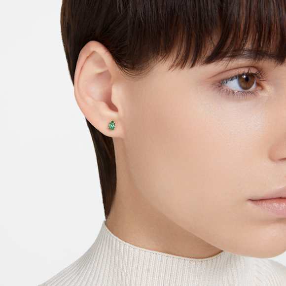Clous d'oreilles Stilla, Taille poire, Vertes, Placage de ton or - Swarovski, 5639120