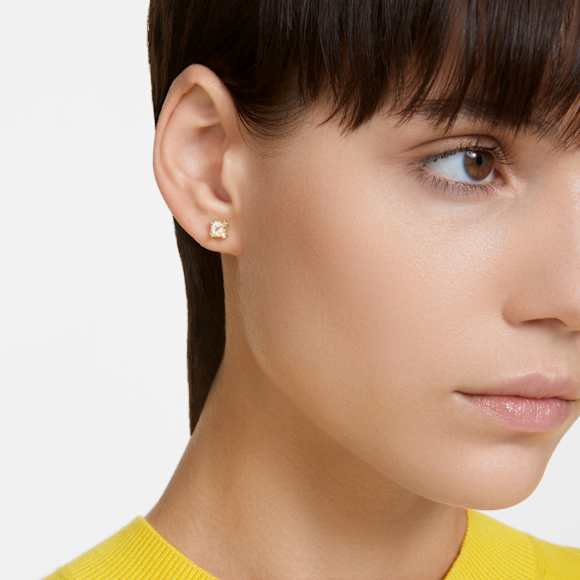 Chroma stud earrings, Cushion cut, Yellow, Gold-tone plated - Swarovski, 5639124