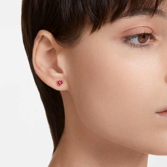 Stilla stud earrings, Heart, Red, Gold-tone plated - Swarovski, 5639133