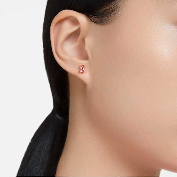 Chroma stud earrings, Cushion cut, Pink, Rose gold-tone plated - Swarovski, 5639136