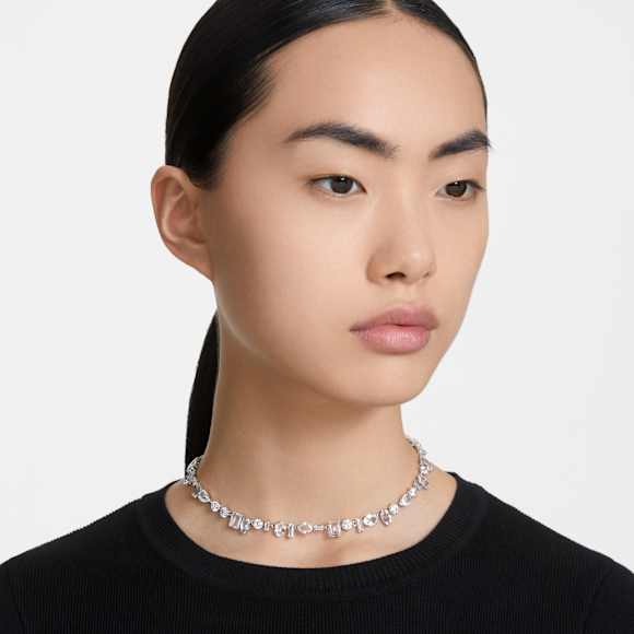 Gema 項鏈, 混合式切割, 白色, 鍍白金色 - Swarovski, 5639327