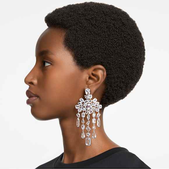 Gema 夹式耳环, 混合切割, 垂饰, 白色, 镀铑 - Swarovski, 5639329