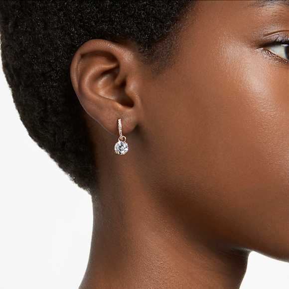 Constella 드롭 이어링, 라운드 컷, 화이트, 로즈골드 톤 플래팅 - Swarovski, 5639975