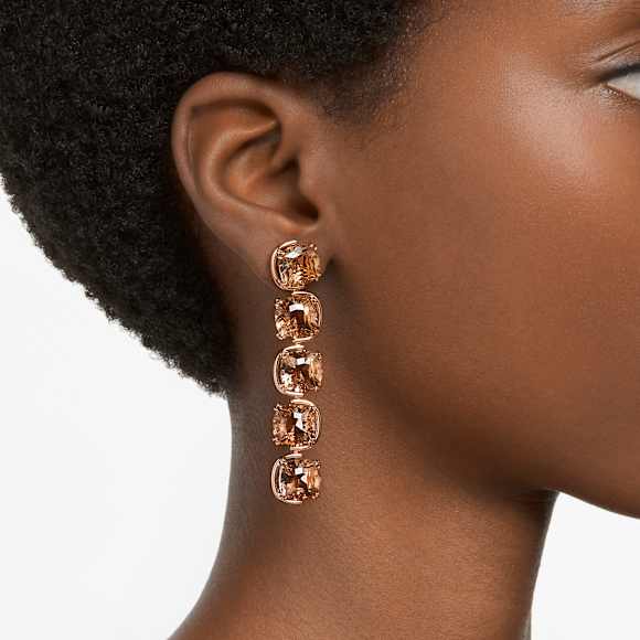 Harmonia drop earrings, Cushion cut floating crystals, Gold tone, Gold-tone plated - Swarovski, 5640043