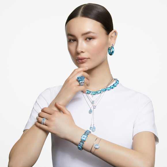 Una 套装, 八角形切割, 蓝色, 镀铑 - Swarovski, 5641171