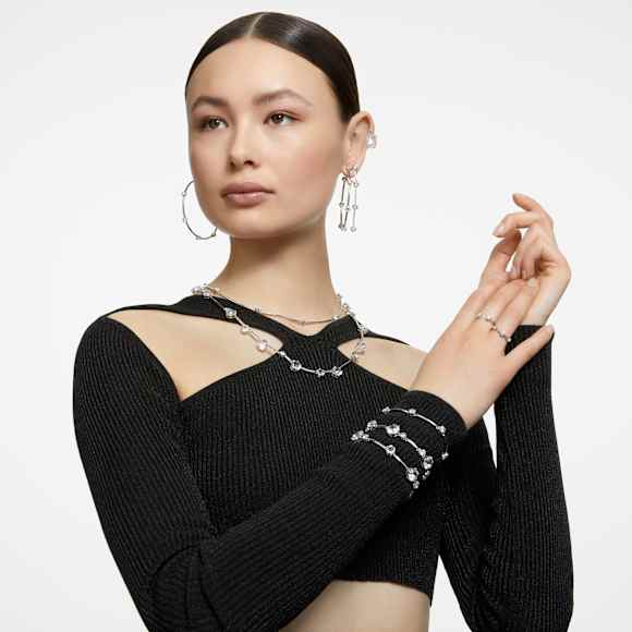 Pendientes Constella, Diseño asimétrico, Talla redonda, Blancos, Baño de rodio - Swarovski, 5641681