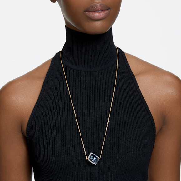 Curiosa necklace, Floating chaton, Blue, Gold-tone plated - Swarovski, 5641731
