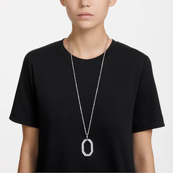 Dextera pendant, Octagon shape, Medium, White, Rhodium plated - Swarovski, 5642388