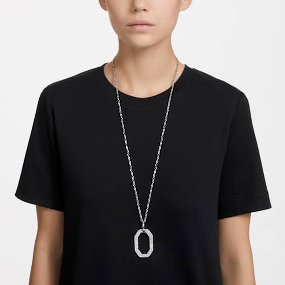 Wisiorek Dextera, Kształt ośmiokątny, Średni, Biały, Powłoka z rodu - Swarovski, 5642388