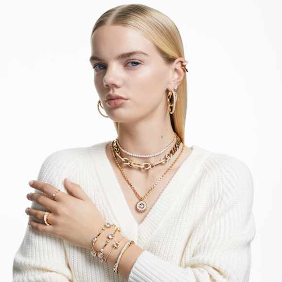 Constella 스터드 이어링, 라운드 컷, 화이트, 골드 톤 플래팅 - Swarovski, 5642595