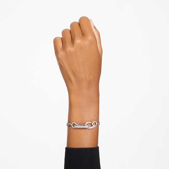 Dextera bracelet, Pavé, Mixed links, White, Rhodium plated - Swarovski, 5642597