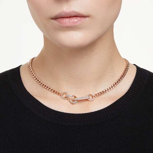 Dextera necklace, Pavé, Mixed links, White, Rose gold-tone plated - Swarovski, 5642687