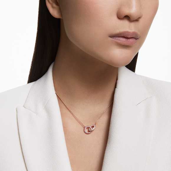 Collier Dextera, Cercles entrelacés, Rose, Placage de ton or rosé - Swarovski, 5642884