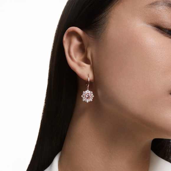 Idyllia ドロップピアス, ミックスカット, 太陽, ピンク, 18Kローズ
