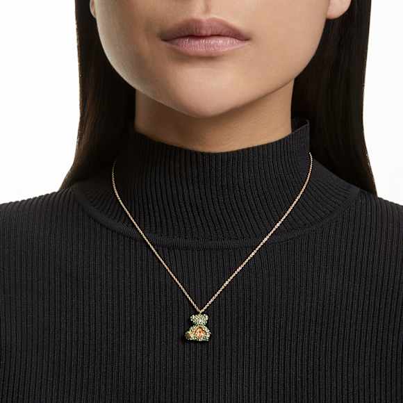 Teddy pendant, Bear, Green, Gold-tone plated | Swarovski
