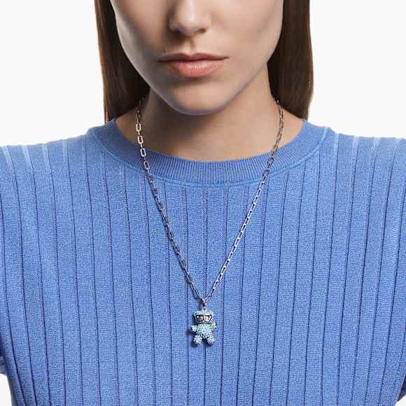 Pendentif Teddy, Ours, Bleu, Métal rhodié - Swarovski, 5642979